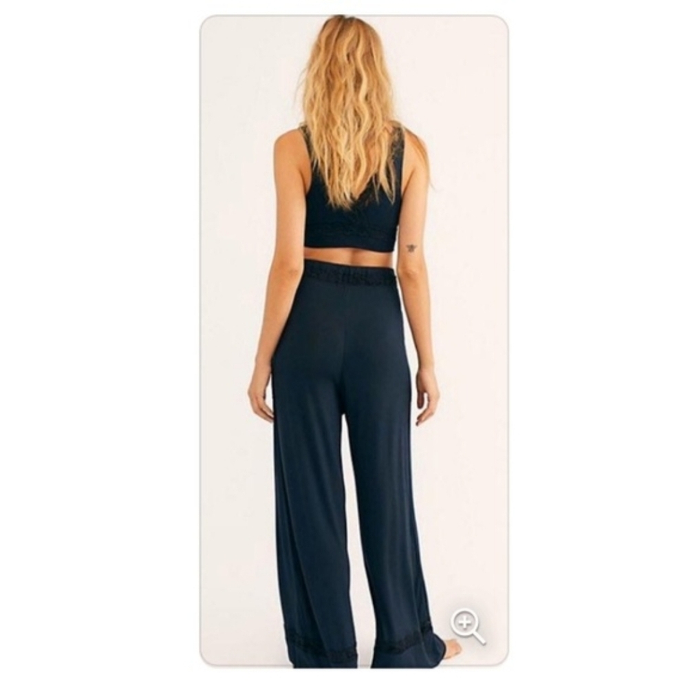 Free People Maddie PJ Lounge Pants High Rise Wide Leg Lace Stretchy Black Sm NWT - Picture 4 of 16